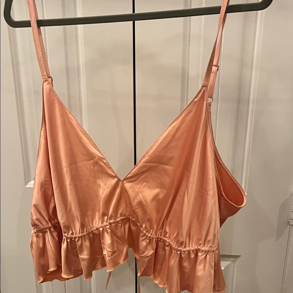 Satin Ruffle-Trim Camisole - Peach